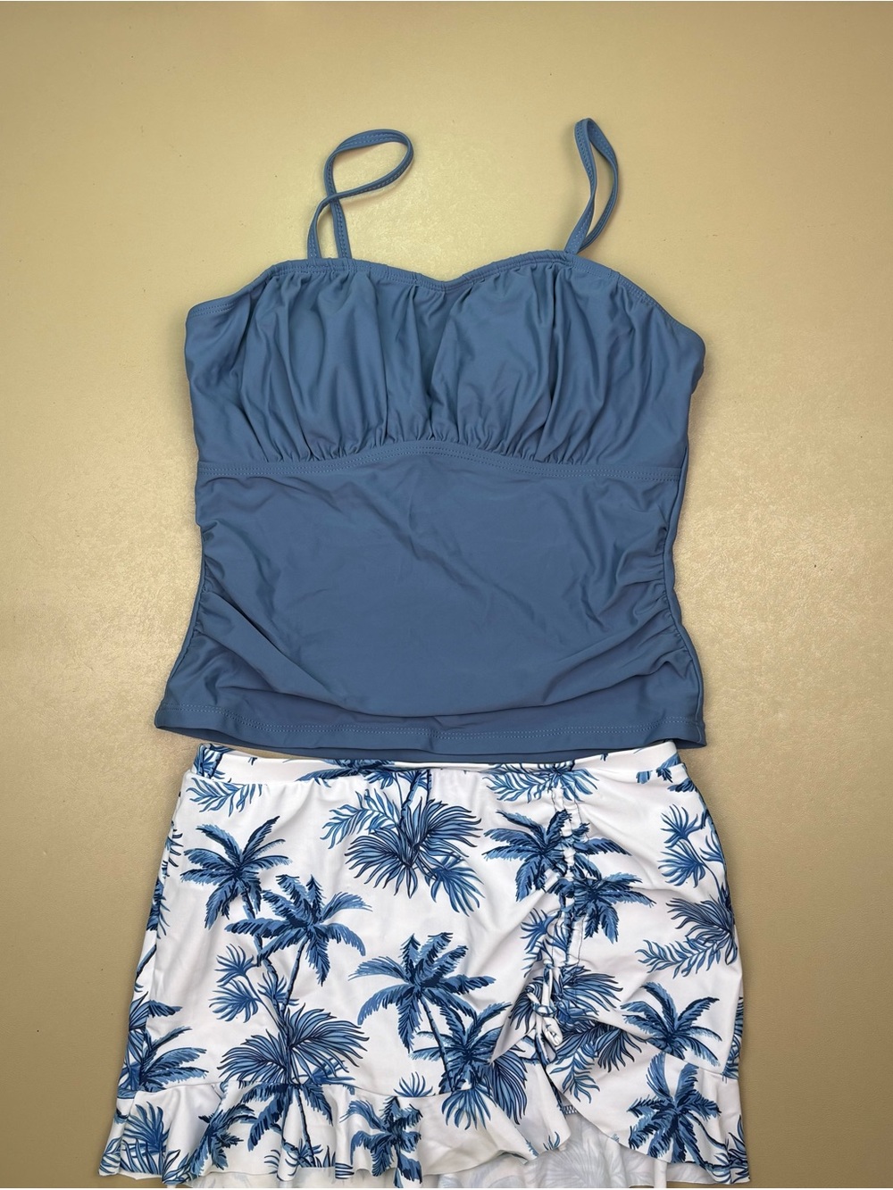 Girls Blue Tropical Palm Print Tankini Swim Skirt Set 15-16Y NWOT